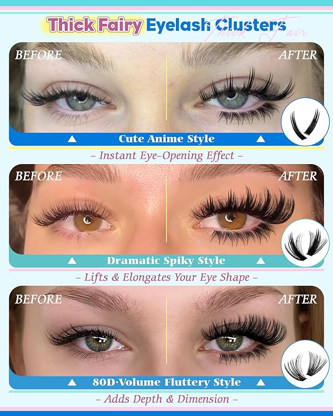 Lash Clusters with Spikes Cluster Eyelash Extensions 60D 80D Lash Spikes 12-22mm Fluffy Eyelash Clusters with Bottom Lashes DIY Lash Extension Wispy Individual Lashes Clusters 360pcs by Calphdiar