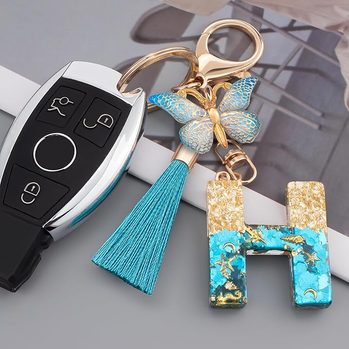 Suweibuke Cute Pink Key Chains for Women Girls, Initial Letter Keychains with Tassel, Charms for Key Purse Handbags Backpacks