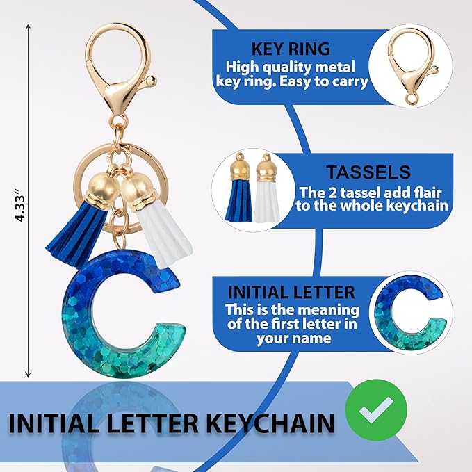 Initial Letter Keychain Cute Resin with 2 PU Tassel, Letter Keychain for Backpack Charms, Initial Keychains for Women