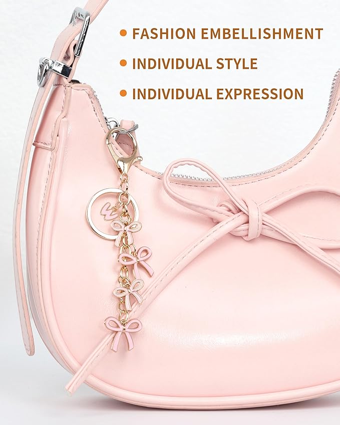 Bow Purse Charms Keychain - Pink Bow Alphabet Letter Key Chain, Bag Charms Wallet