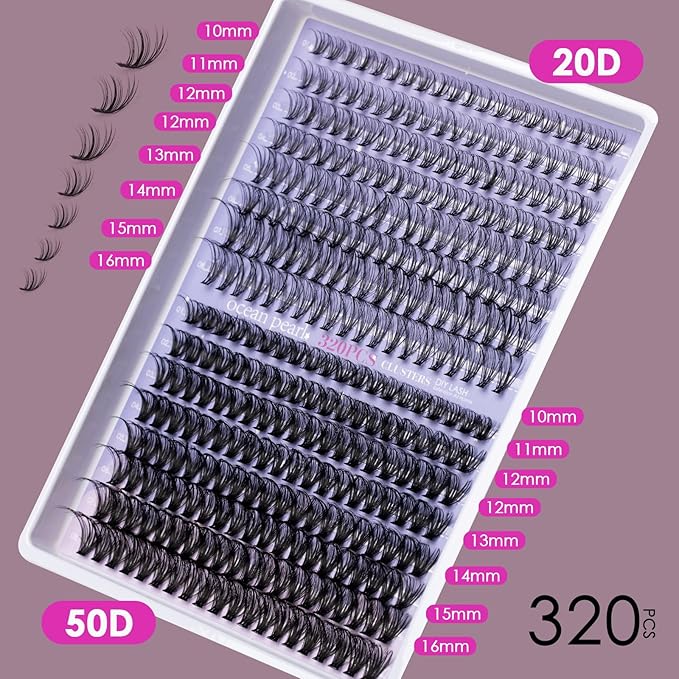 Individual Lashes with bond and seal Lash Remover DIY Lash Extension Kit 320 Pcs Cluster Lashes 10-16mm Natural Light C/D False Eyelashes for Beginner Makeup at Home (20D+50D）