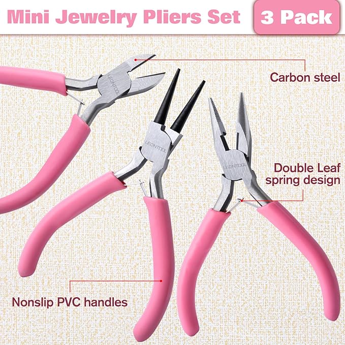 Mini Jewelry Pliers Set 3 Pcs Jewelry Making Tools Pliers Kit Includes Long Nose Pliers/Round Nose Pliers/Diagonal Pliers, Wire Cutters Pliers for Jewelry Making Wire Wrapping Beading Crafts