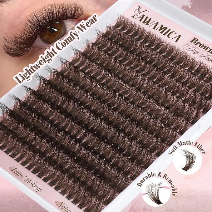 Dark Brown Lash Clusters 80D Fluffy Wispy Volume Cluster Eyelash Extensions D Curl 10–18mm Individual Cluster Lashes 240PCS Brown Eyelash Clusters DIY Lash Extension for Natural Glam Look by Yawamica