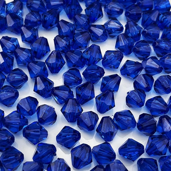 200pcs 10mm Acrylic Bicone Beads Faceted Acrylic Crystal Spacer Beads for Bracelet Necklace Earring Keychain Jewelry Making Crafts(Sapphire Blue)