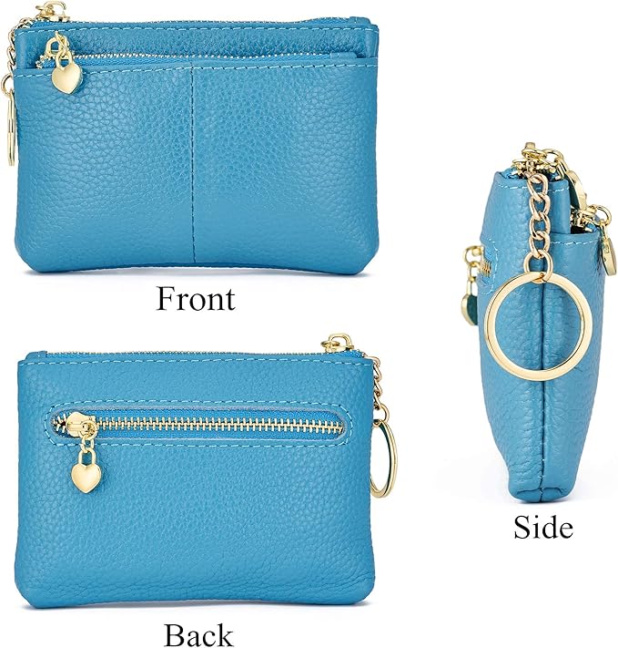 ZOOEASS Women Genuine Leather Zip Mini Coin Purse With Key Ring Triple Zipper Card Holder Wallet