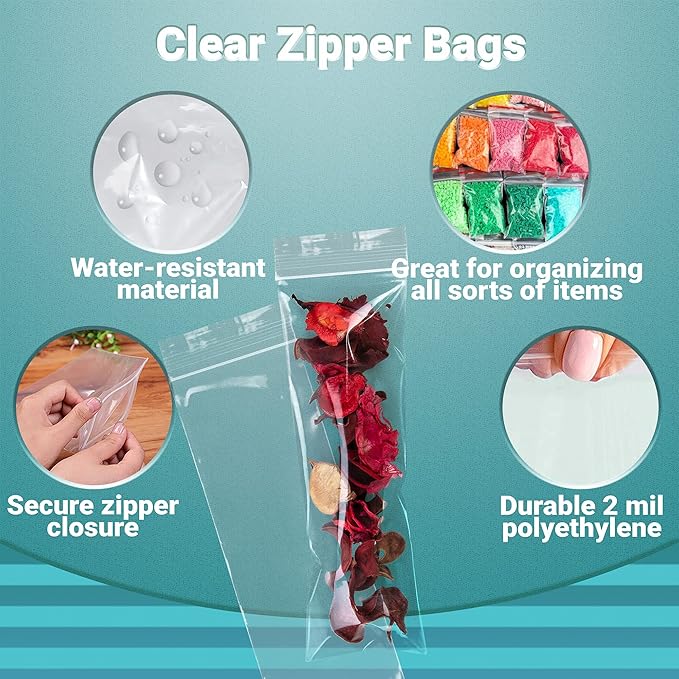 APQ Clear Plastic Reclosable Zipper Bags, 3 x 10 Inches. Pack of 1000 Reclosable Plastic Bags with Zipper Closure. 2 Mil Plastic Jewelry Bags. Waterproof Reclosable Zip Bags for Industrial Use