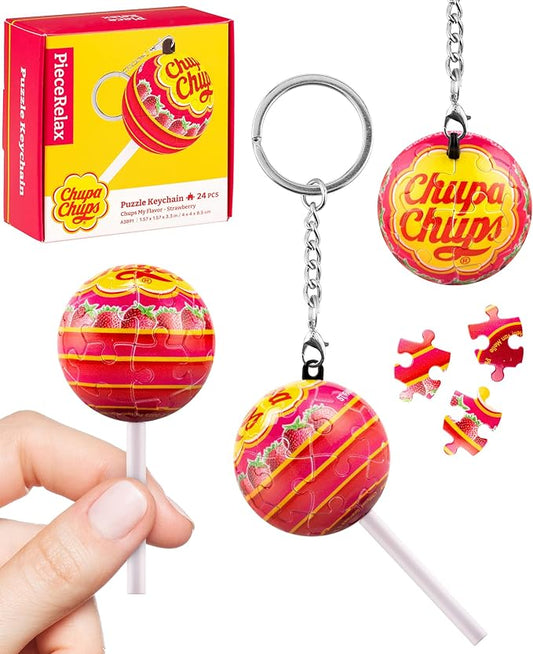 PieceRelax Chupa Chups X 3D Puzzle Keychain 24 Plastic Pieces - Chups My Flavor - Portable Key Ring Unique Gifts