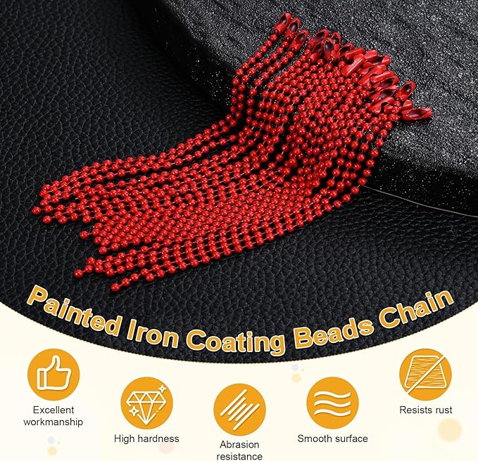 M METERXITY 220-Pack Ball Beads Chain, 4 in Metal Beaded Necklace Adjustable Keychain with Connectors for Jewelry Making/DIY Crafts/Hanging Decoration, Dog Tag Chain [Red]