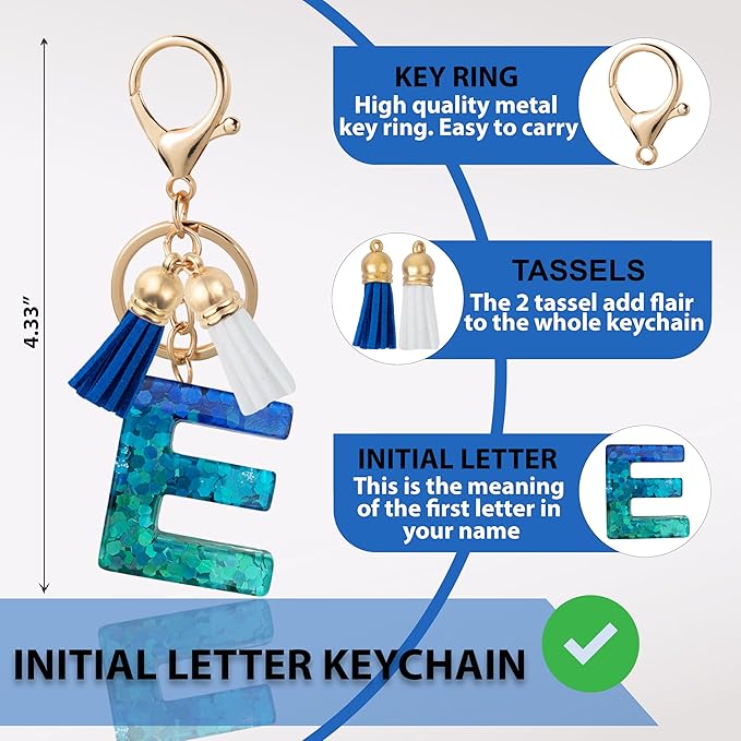 Initial Letter Keychain Cute Resin with 2 PU Tassel, Letter Keychain for Backpack Charms, Initial Keychains for Women