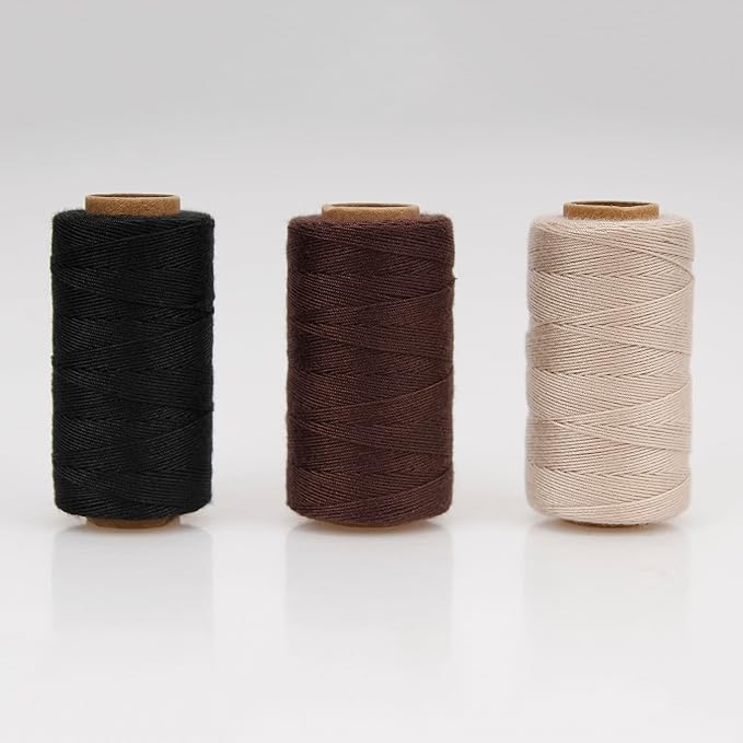 Lusecarl Polyester Thread 110 Yards Each Spool for Hair Extensions 3 Rolls Hair Weave Sewing Threads for Hand Sewing, Hair Extensions, Making Wigs DIY (3 Thread, 3Color)