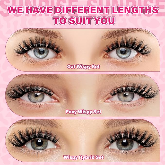 PROLASHBEAUTY Lash Clusters Kit 3D Volume Lash Clusters 144Pcs Eyelash Clusters DIY Lash Extension Kit with Lash Bond and Seal Lash Remover Applicator (Sunrise,8-18mix)
