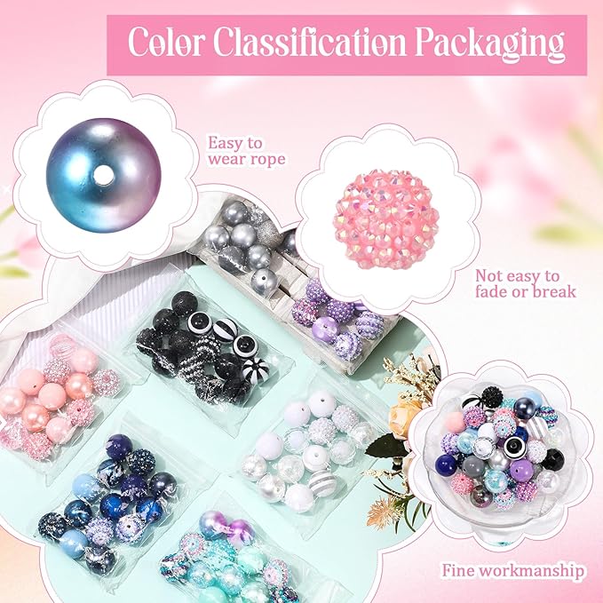 100 Pcs 20mm Rhinestone Bubblegum Beads for Pens Mixed Crystal Resin Chunky Beads for DIY Craft Keychain Necklace Bracelet Jewelry Making(Mermaid Color)