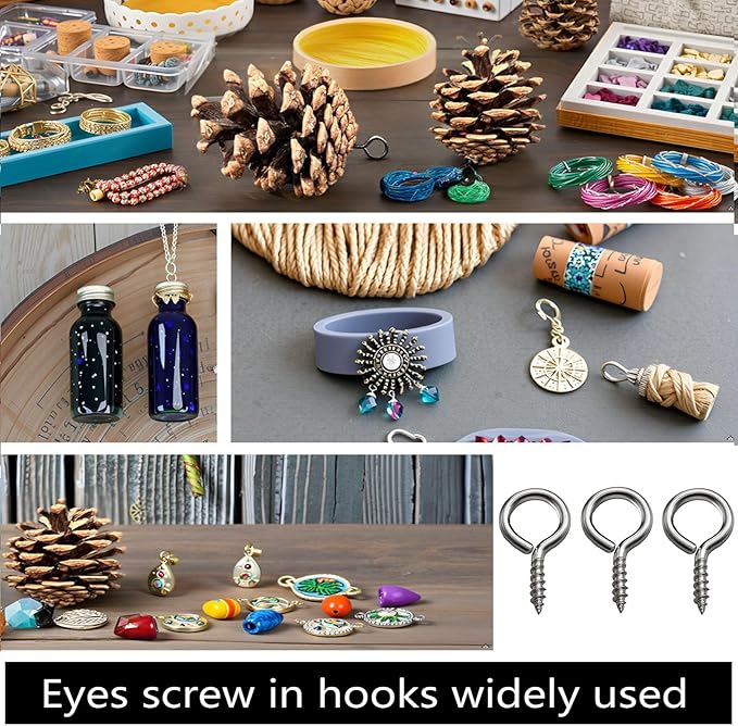 (304) Stainless Steel Small Screw Eyes 0.64x0.33 inch Eyelet Hooks Screws Ring 300 Pcs Small Jewelry Screw Hooks Eye Pins