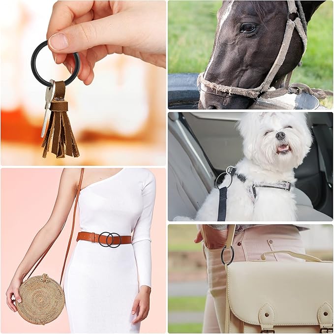 Hotop 35 Pieces Metal O Ring Multi Purpose Non Welded Round Metal Key Ring for Keychains Macrame Dog Leashes Camping Belt Hardware Bag DIY Accessories, 5 Sizes(Black)
