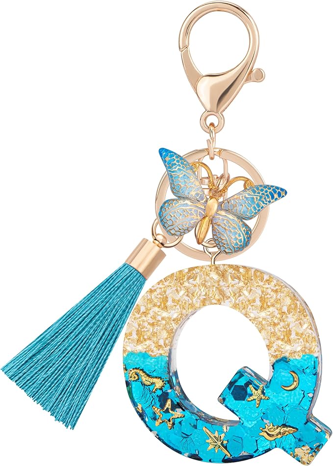 Suweibuke Cute Pink Key Chains for Women Girls, Initial Letter Keychains with Tassel, Charms for Key Purse Handbags Backpacks