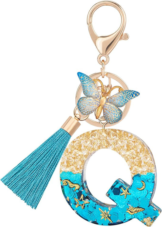 Suweibuke Cute Pink Key Chains for Women Girls, Initial Letter Keychains with Tassel, Charms for Key Purse Handbags Backpacks
