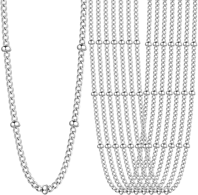 24PCS Curb Satellite Necklace for Jewelry Making 1.5MM Stainless Steel Curb Link Chains Bulk for DIY Necklace