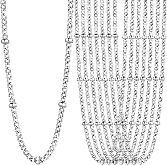 24PCS Curb Satellite Necklace for Jewelry Making 2MM Stainless Steel Curb Link Chains Bulk for DIY Necklace