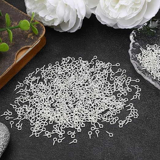 AUGSUN Eye Screws,700 Pcs Silver Screw Eye Pins 8 x 4 mm Mini Eye Hooks Screw for Crafts DIY Projects and Cork Top Bottles