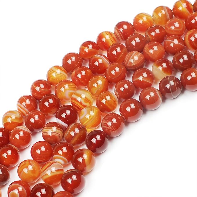 MJDCB Natural Red Striped Agate Beads Round Loose Beads for Jewelry Making DIY Bracelet Necklace (10mm)