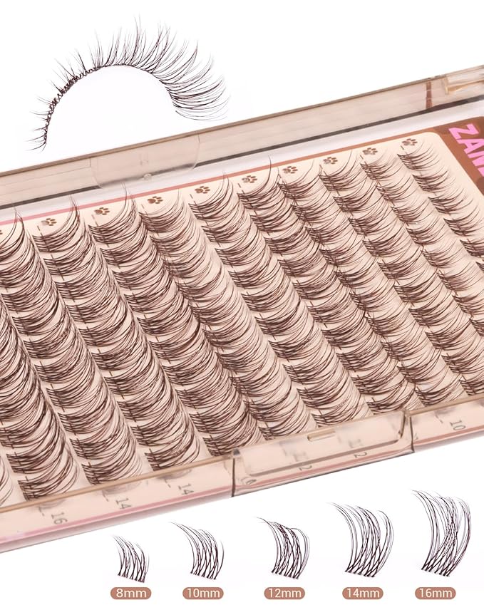 Brown Lash Clusters Clear Band Eyelash Clusters Natural Lashes Clusters Dark Brown Lash Extension C Curly Cluster Eyelash Extensions 8-16mm DIY Individual Lashes by ZANLUFLY
