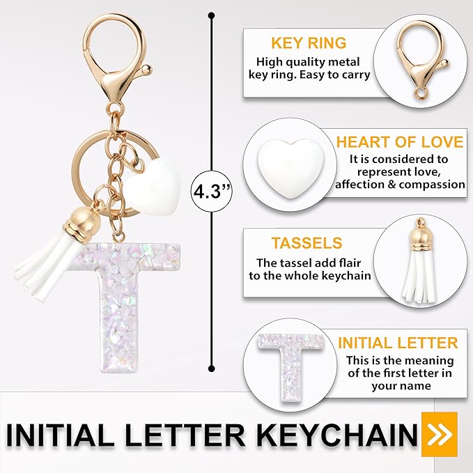 Alphabet Initial Letter Keychain Cute Heart Resin - Letter Keychain for Backpack Charms - Initial Keychains for Women