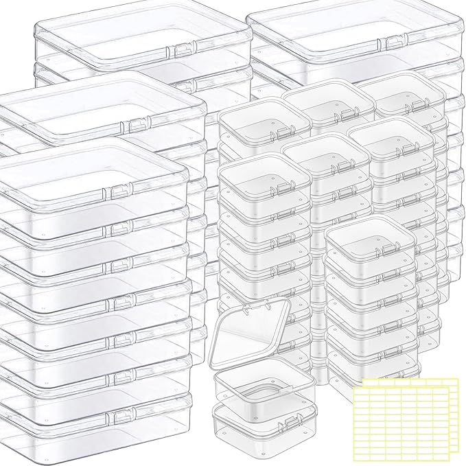 Bead Storage Box,84pcs Transparent Plastic Storage Containers Different Sizes, Crayon Box, Small Item Management Box And Labels,DIY Jewelry Craft Nails, Bracelets, Jewelry, Diamonds, Pens,4.9x2.56x1