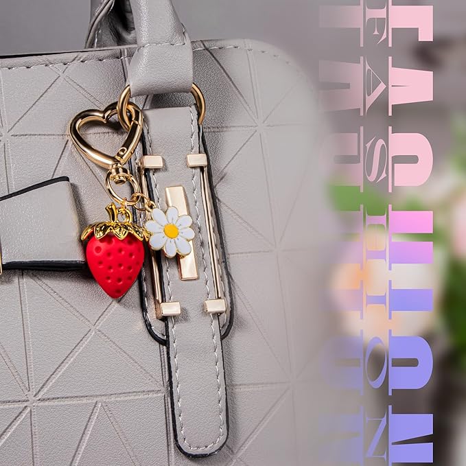 Wikavanli Cute Strawberry Keychain,Bag Charms,Kawaii Heart Flower Daisy Key chains Accessories Decor for Women Girls Purse