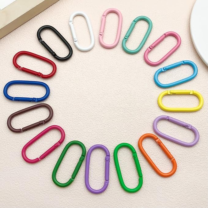 16 Pcs Oval Carabiners Keychain Clip, Cute Track Shape Carabiner Clip, Aluminum Carabiners, Versatile Keychain Clip for Keychains, Water Bottle Holders, Dog Leashes, and More