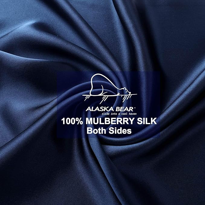 Alaska Bear Silk Pillowcase Standard Size Gift Set for Skin and Hair Care Beauty Sleep 100 Percent Organic Mulberry Pillow Slip Case(1pc, Navy)