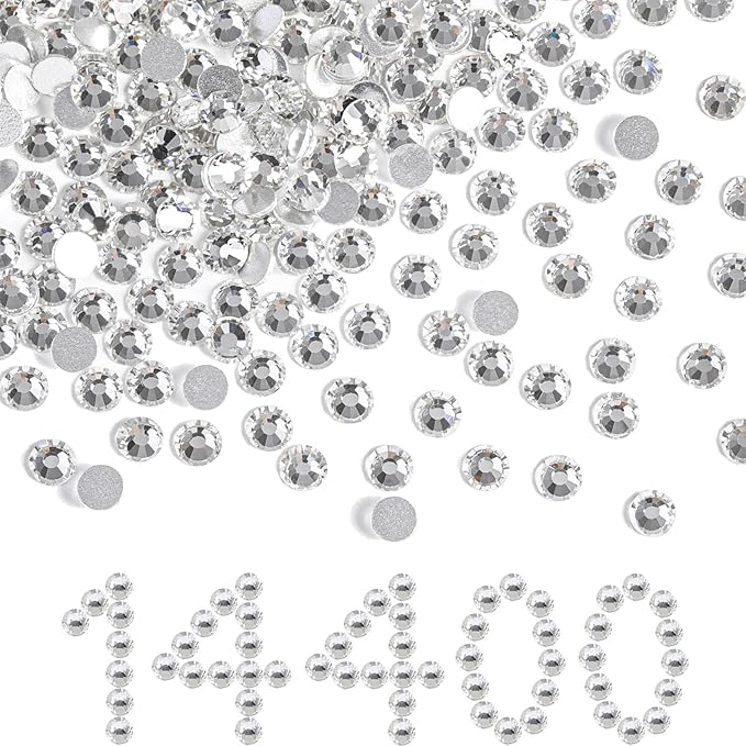 Beadsland Flatback Rhinestones Bulk,14400pcs White Rhinestones for Nails Crafts Clothes DIY Decoration, Crystal, SS12,3.0-3.2mm