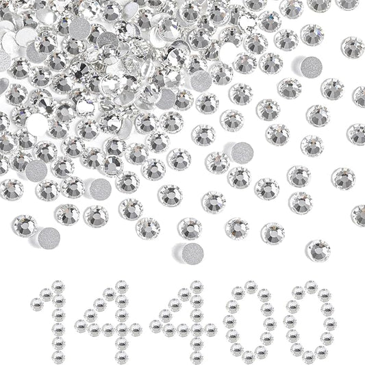 Beadsland Flatback Rhinestones Bulk,14400pcs White Rhinestones for Nails Crafts Clothes DIY Decoration, Crystal, SS6, 1.9-2.1mm