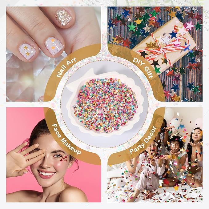 uxcell 1.94oz(55g) Star Glitter Confetti, 3mm Art Craft Glitter Holographic Sequins Table Confetti Laser Sequins for Crafts DIY Nail and Party Wedding Festival Decoration, Laser Gold