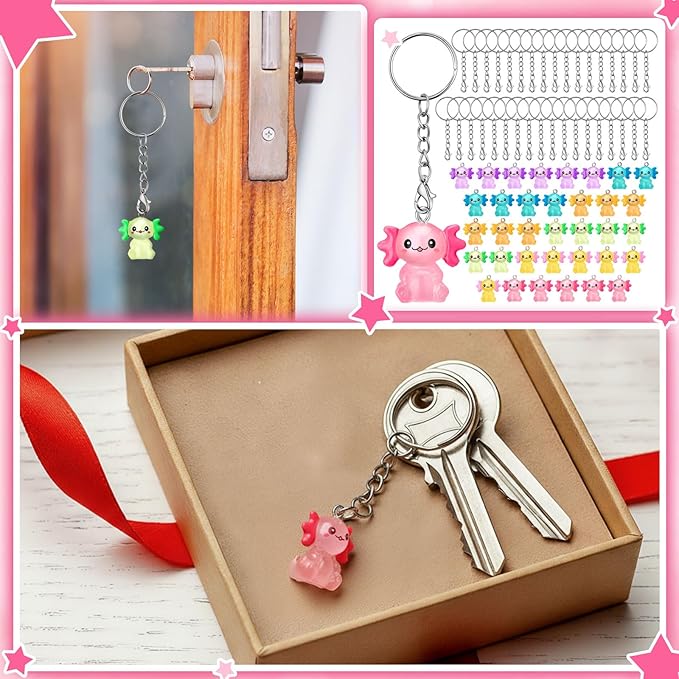 Liliful 36 Pcs Axolotl Keychains Resin Axolotl Party Supplies Mini Animal Key Chains Kawaii Salamander 3D Figurine Pendant