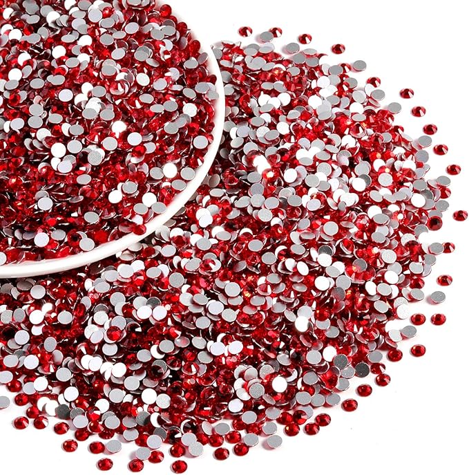 Beadsland Flatback Rhinestones Bulk,14400pcs Red Rhinestones for Nails Crafts Clothes DIY Decoration, Siam, SS12,3.0-3.2mm