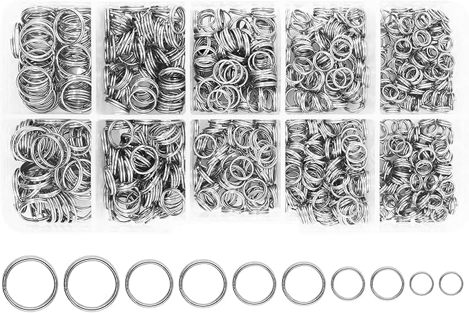 Mandala Crafts Assorted Stainless Steel Double Jump Rings for Jewelry Making - 800 Pcs Small Split Key Rings Set for Crafts, DIY Keychains, and Accessories