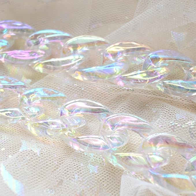 17.7"/45cm Acrylic Resin Chain Handles Bag Purse Detachable Decoration Chain with Buckles, Transparent Rainbow Color Multicolour