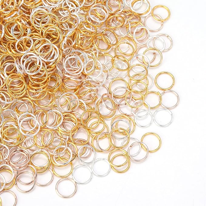 1000 Pcs 7mm Open Jump Rings Silver, Gold and Rose Gold Plated Jump Rings for Jewelry Making Iron Made Single Ring Bulk for DIY Craft Earring Necklace Bracelet Pendant Choker Jewelry Making Findings