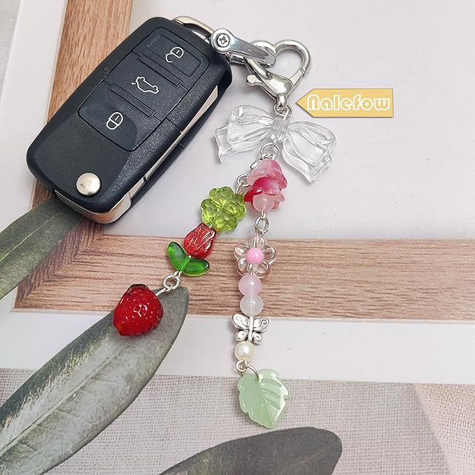 Keychain Bag Accessories Cute Cherry Strawberry Flower Keychains Accessories Decor for Keys Bags Purses Gift