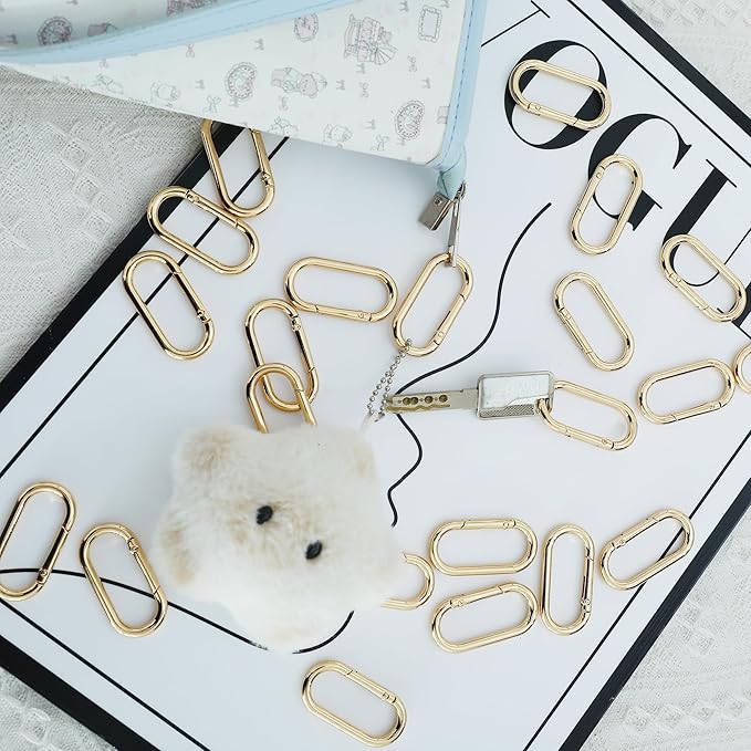 50Pcs Gold Oval Shape Carabiners Clip,Cute Carabiners Keychain Purse Clip, Heavy Duty Opening O Ring Carabiner for Keychains,Backpacks, Keys