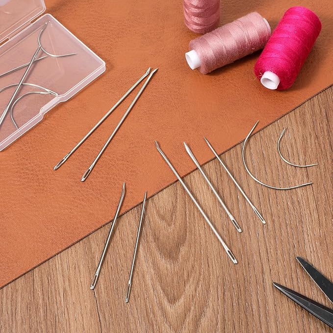 Curved Sewing Needles, 15PCS Leather Needles for Hand Stitching Leathers Hand Sew Needle Leather Sewing Kit Heavy Duty Hands Needle Kit for Upholstery Leathers Canvas Car Carpet Repair