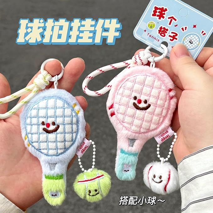 Tennis Keychain For Women, Bunny Plush Ball Nylon Rope Doll Little Awakening Color Blocking Gift Accessories