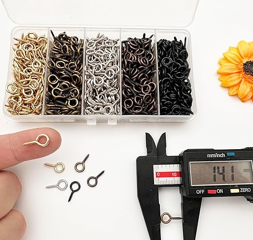 Small Screw Eyes Pin Hooks, 750 Pcs 0.55 Inch Screw in Hook for Jewelry, Cork Bottles,Resin, Bead, 7mm*14mm Small Eye Rings Eyelet Hook for Craft 5 Colors