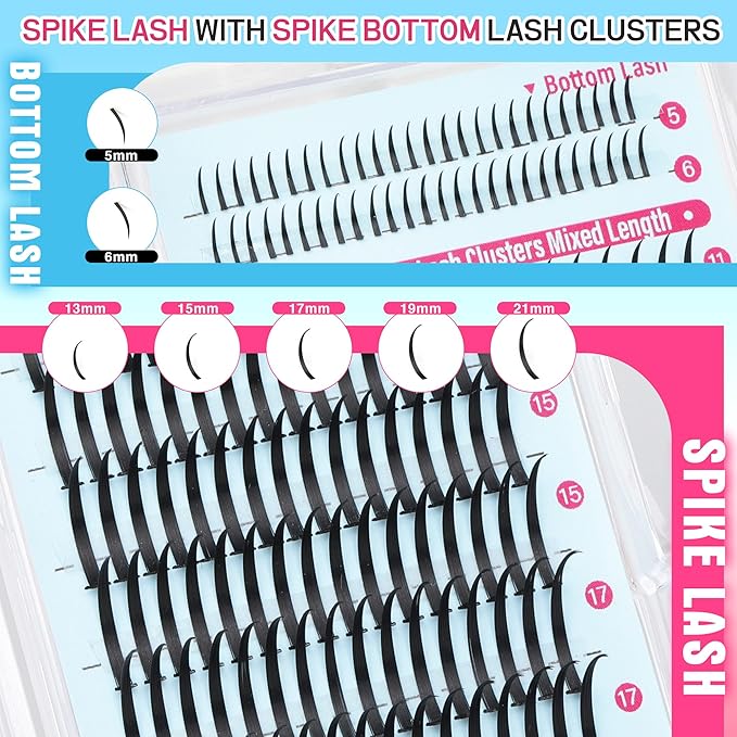 Focipeysa Spike Lash Clusters with Bottom Lashes 11-21mm Individual Lash Extensions Manga Premade Fan Eyelashes Extensions Wispy Eyelashes Extension Cluster DIY Wispy Lash