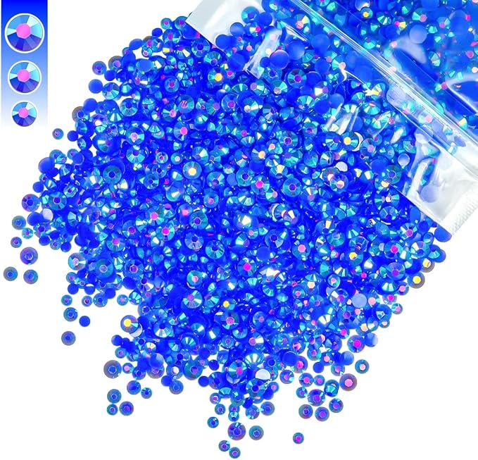 3mm 4mm 5mm Mix Teal Blue AB Resin Rhinestones for Crafting Turquoise Blue Flatback Jelly Stones Bulk SS10 SS16 SS20 Diamonds Gems for Nails Face Eyes Makeup Tumblers DIY Crafts Clothes Shoes