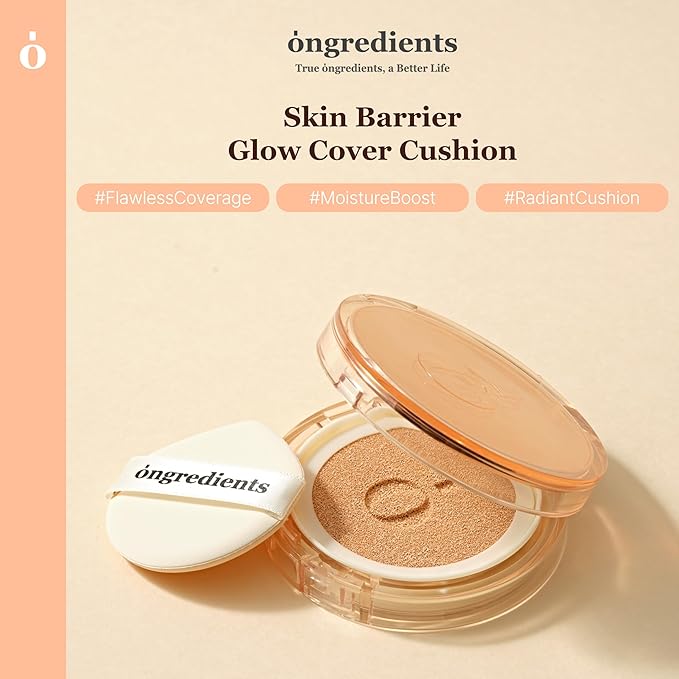 Skin Barrier Glow Cover Cushion, All-day Coverage, Glow Finish, Lightweight, Skincare-Like Texture, Non-cakey Makeup, Korean Cushion Foundation (#43N Moonlight, 0.15 oz)