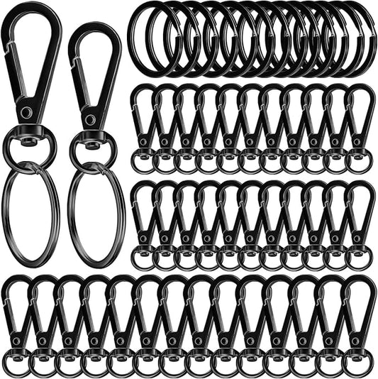 100PCS Swivel Clasps Lanyard Snap Hooks with Key Rings, Swivel Snap Hooks, Keychain Hook, 50 Pcs Large and Small Swivel Hooks, Swivel Clasp with 50 Key Rings for DIY Crafts, Lanyard Making（Black）