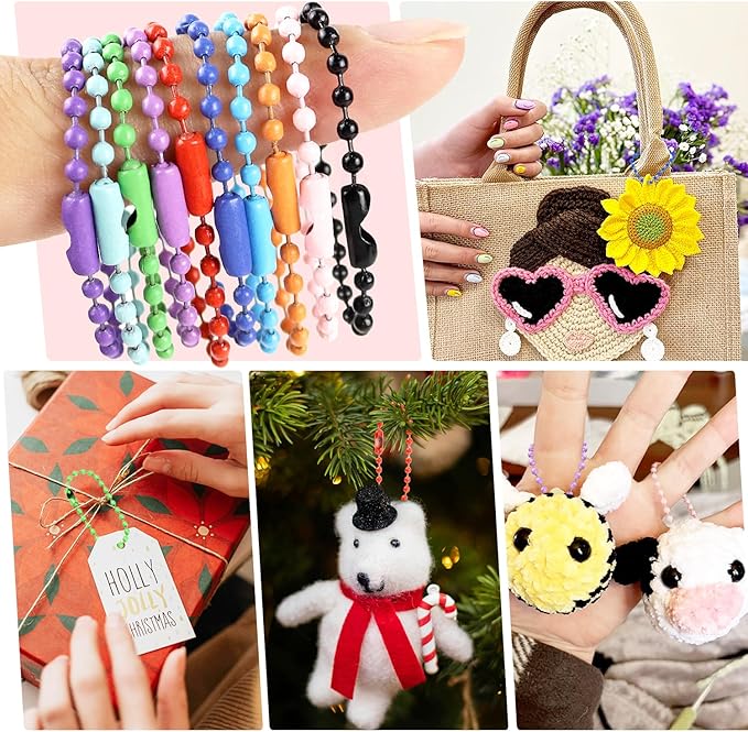 Ball Chain Bulk Metal Chain Width 2.4mm Ball Beads Chain Long Bead Connector Clasp for Jewelry Making DIY Crafts Hanging Christmas Decoration (200 Pcs Colored 3.9 Inch / 10 cm)