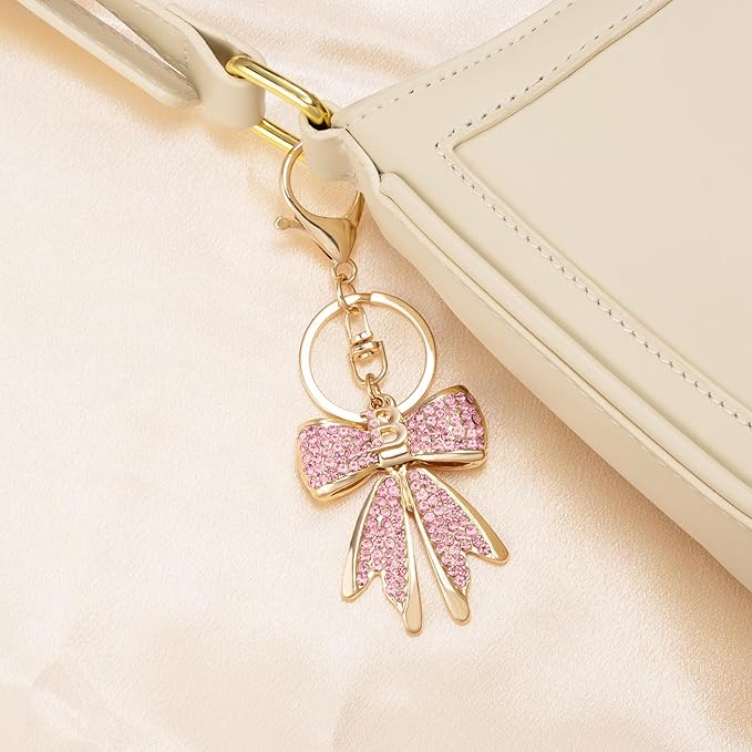 XGALBLA Sparkly Cute Initial Letter Rhinestone Bow Keychain for Women Gold Tone Bag Charms Coquette Aesthetic Purse Charms
