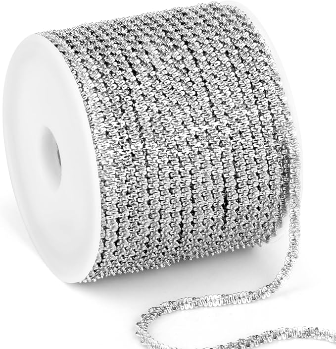33 Feet Stainless Steel Sparkle Chains Roll, 2.5mm Width 304 Stainless Steel Dainty Twisted Singapore Chain Bulk Spool for Jewelry Making DIY Craft